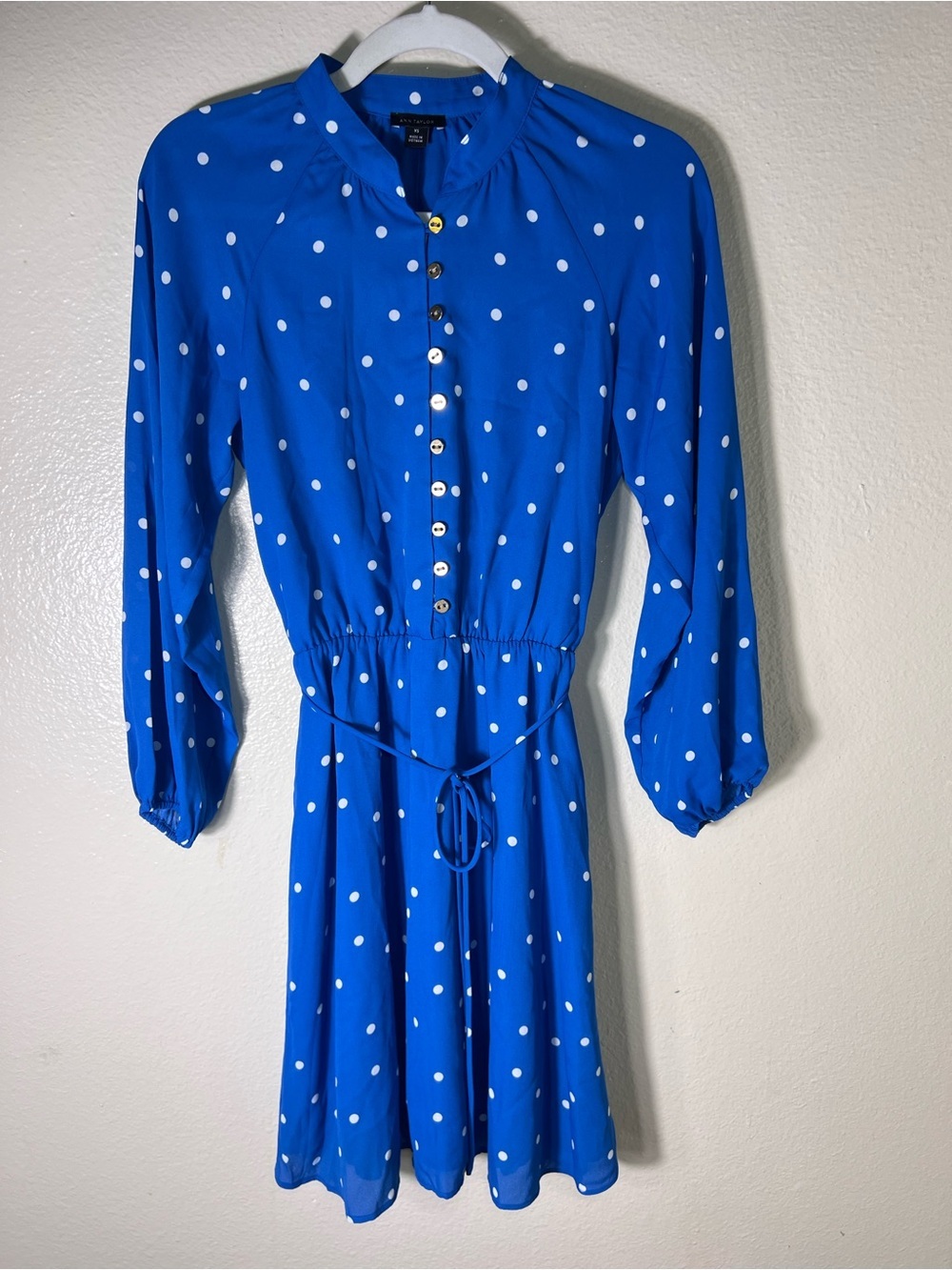 Ann Taylor Royal Blue Polka Dot Long-Sleeve Dress size XS